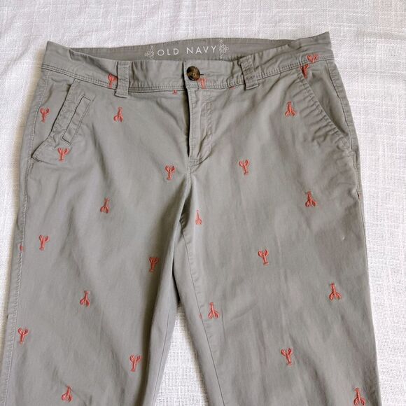 Old Navy Gray Pants Embroidered Lobsters Preppy Y2K Casual SZ 8 - Picture 4 of 13
